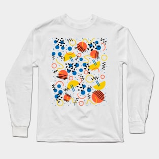 80s Retro Style Memphis Pattern Overlaid on top of a White Background Long Sleeve T-Shirt